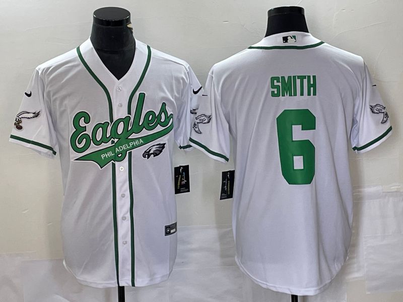 Men Philadelphia Eagles #6 Smith White Co Branding Game NFL Jersey style 7